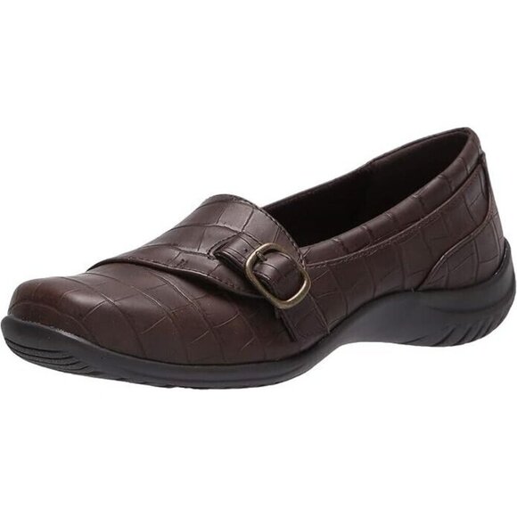 Easy Street 6.5 M Cinnamon Buckle Slip On Flats Closed Brown Crocodile Print NEW - Picture 1 of 6